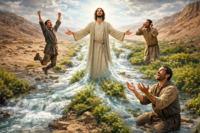 «وَحِينَئِذٍ يَقْفِزُ الأَعْرَجُ كَالأَيِّلِ، وَيَهْتِفُ لِسَانُ الأَبْكَمِ، فَقَدِ ٱنْفَجَرَتِ المِيَاهُ فِي البَرِّيَّةِ، وَالأَنْهَارُ فِي البَادِيَةِ»