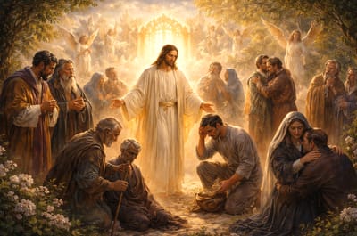 «وَيَأْتُونَ مِنَ ٱلْمَشَارِقِ وَٱلْمَغَارِبِ، وَمِنَ ٱلشَّمَالِ وَٱلْجَنُوبِ، وَيَتَّكِئُونَ فِي مَلَكُوتِ ٱللَّهِ»