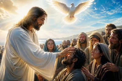 «وَكَانَ الجَمْعُ كُلُّهُ يَطْلُبُ أَنْ يَلْمَسَهُ، لأَنَّ قُوَّةً كَانَتْ تَخْرُجُ مِنْهُ وَتَشْفِي الجَمِيعَ»