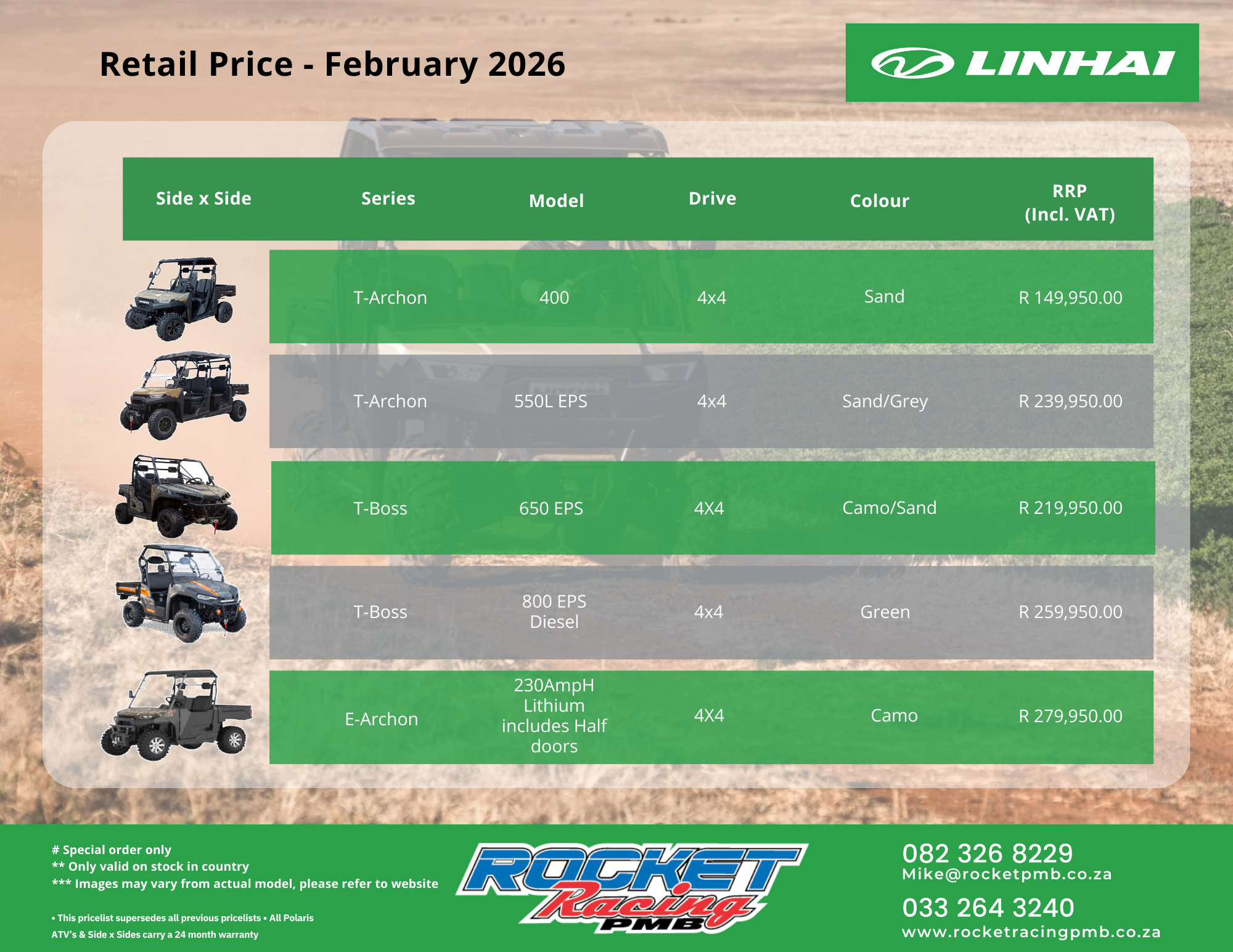 LINHAI PRICE LIST - Rocket Racing PMB