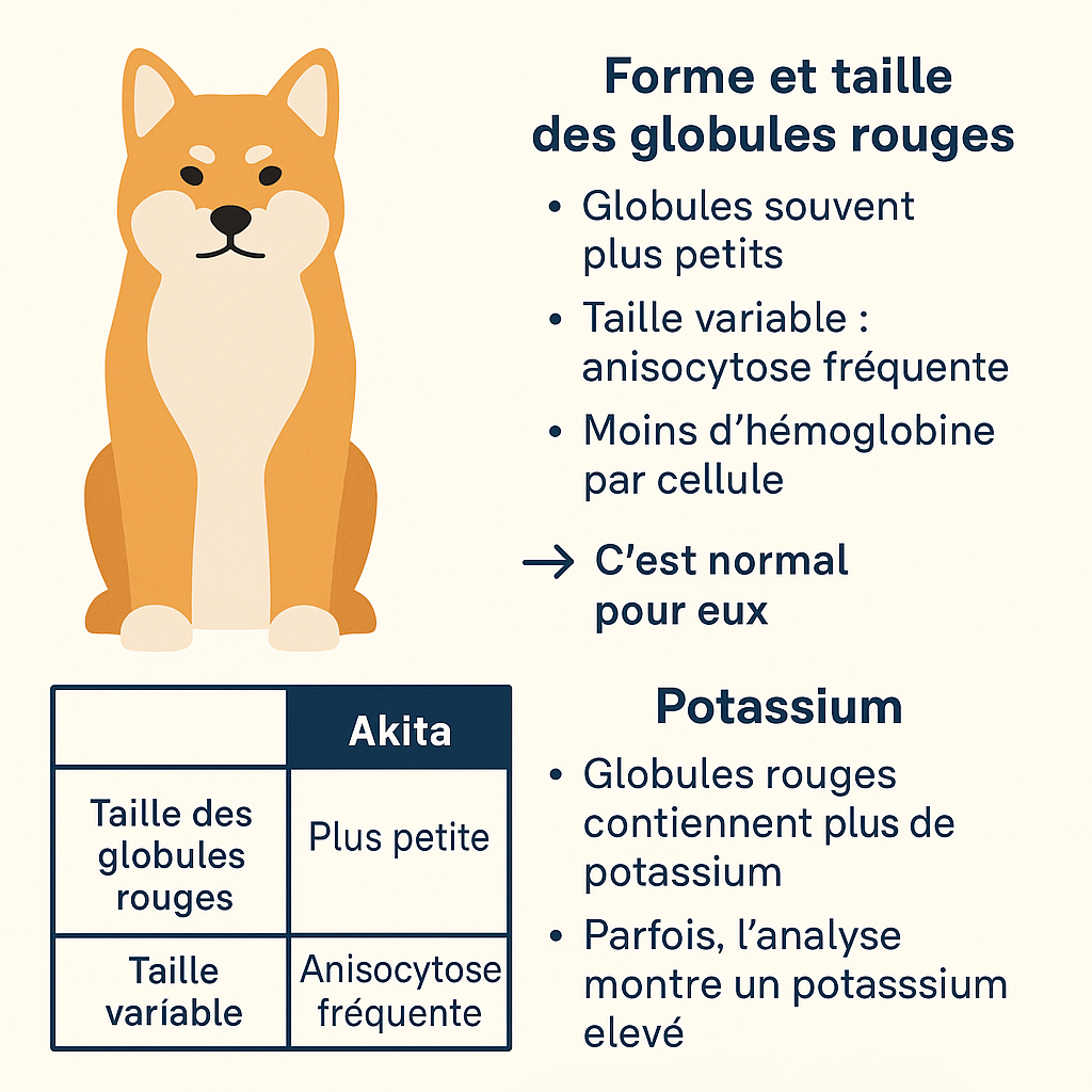 Schéma paramètres sanguins Akita Inu (HK, RDW, microcytose)