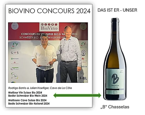 ​Grund zur Freude - Morges Tradition Chasselas "Weltmeister" beim 2024er "Mondial du Chasselas"                                      dazu die Auszeichnung "Bestes Schweizer Bio Weingut 2024" und viele weitere Top Prämierungen !