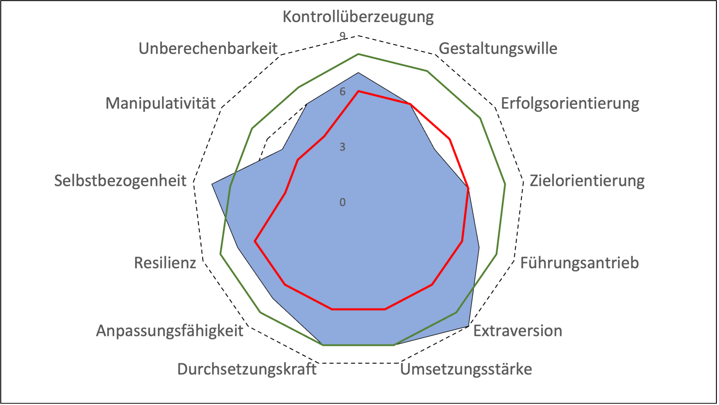 Spinnenprofil der Dimensionen des AIM Tests (Beispiel)