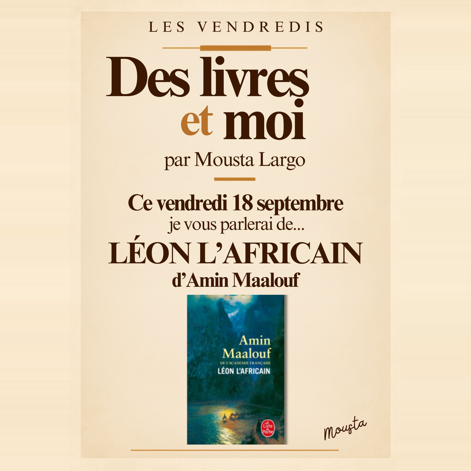 Les vendredis, des livres et moi, numéro 1. Léon l’Africain, Amin Maalouf.