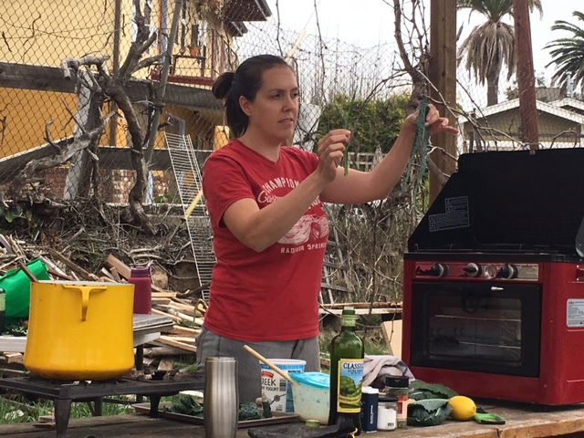 Amanda Aiton prepares kale soup.