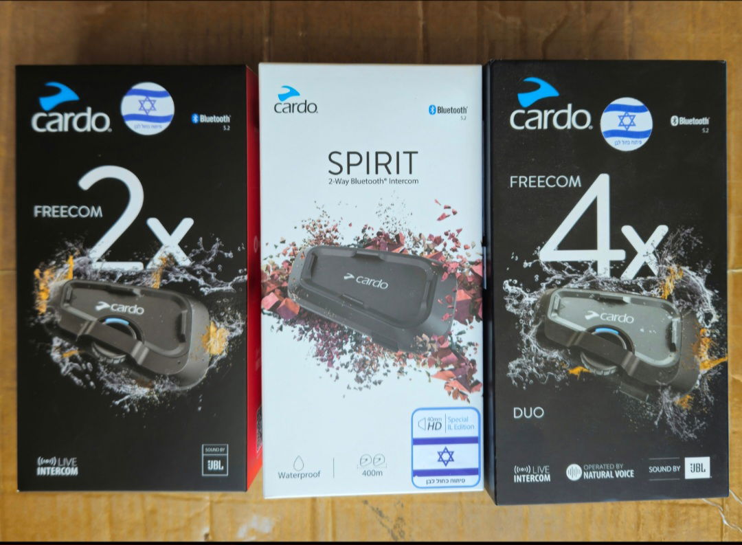 דיבורית קרדו ספיריט 40 מ"מ hd ב420₪, freecom 2x jbl ב690₪, freecom 4x ב820₪.