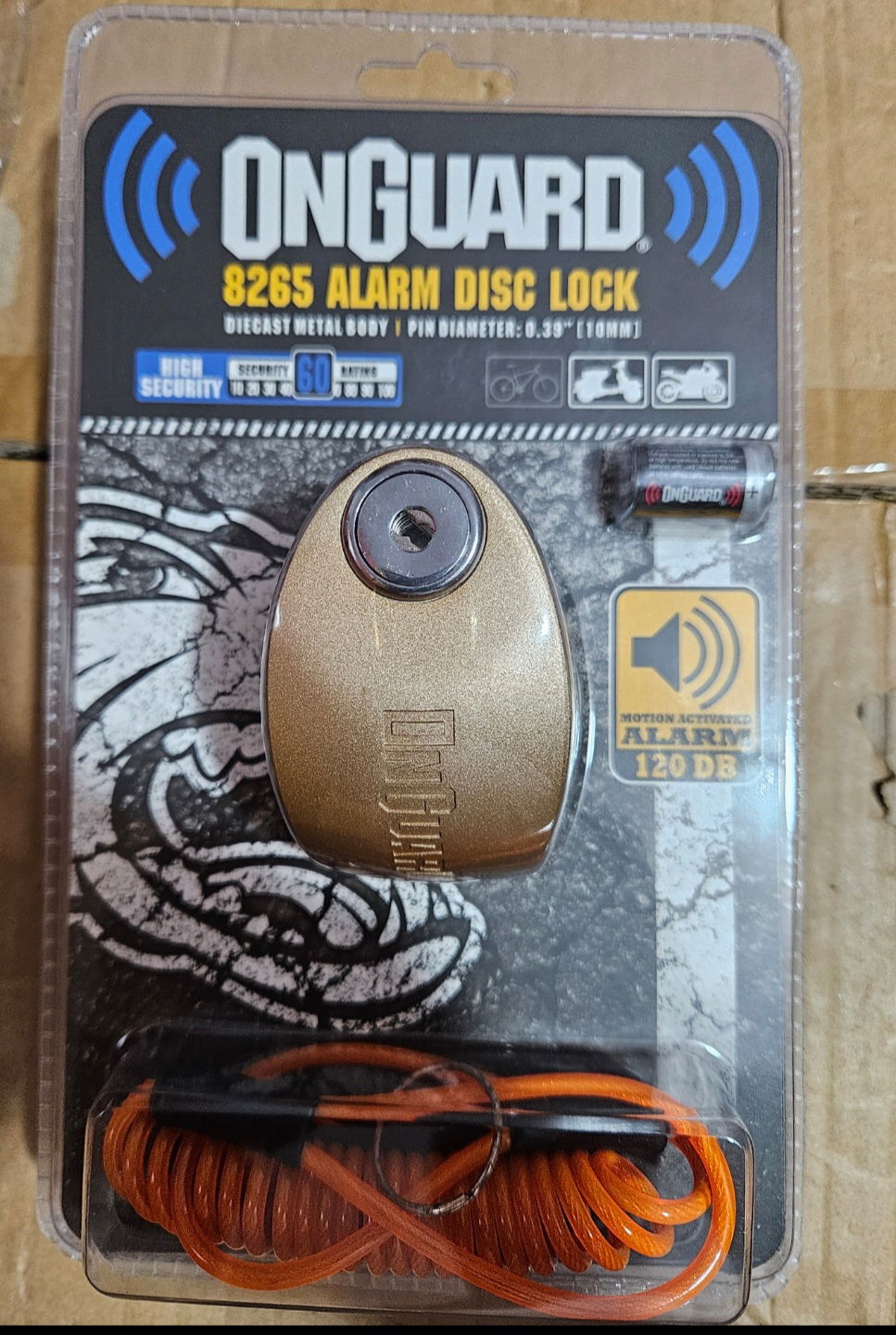 מנעול דיסק 10 מ"מ עם אזעקה onguard הכי חזק בארץ 200₪