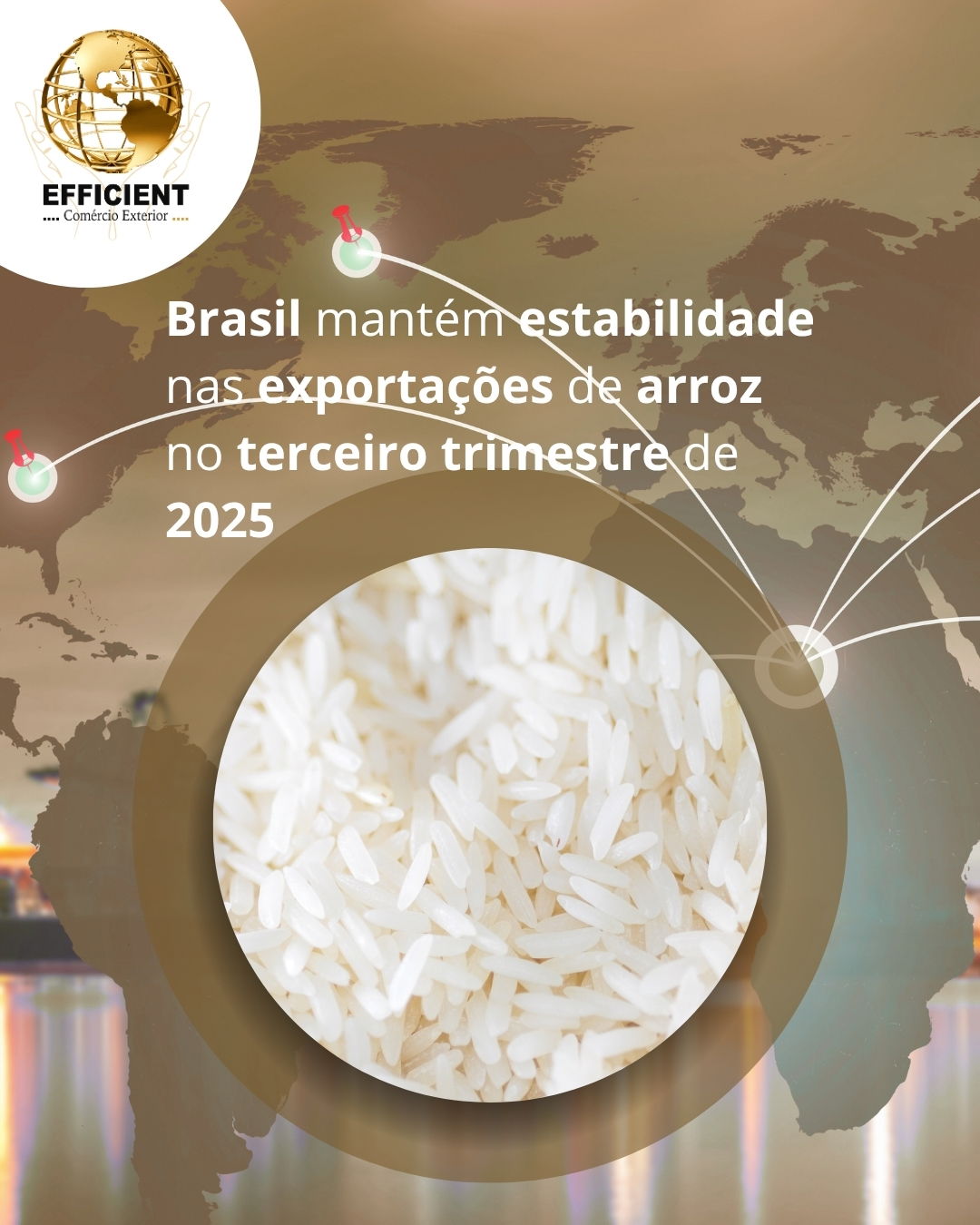 Brasil mantém estabilidade nas exportações de arroz no terceiro trimestre de 2025