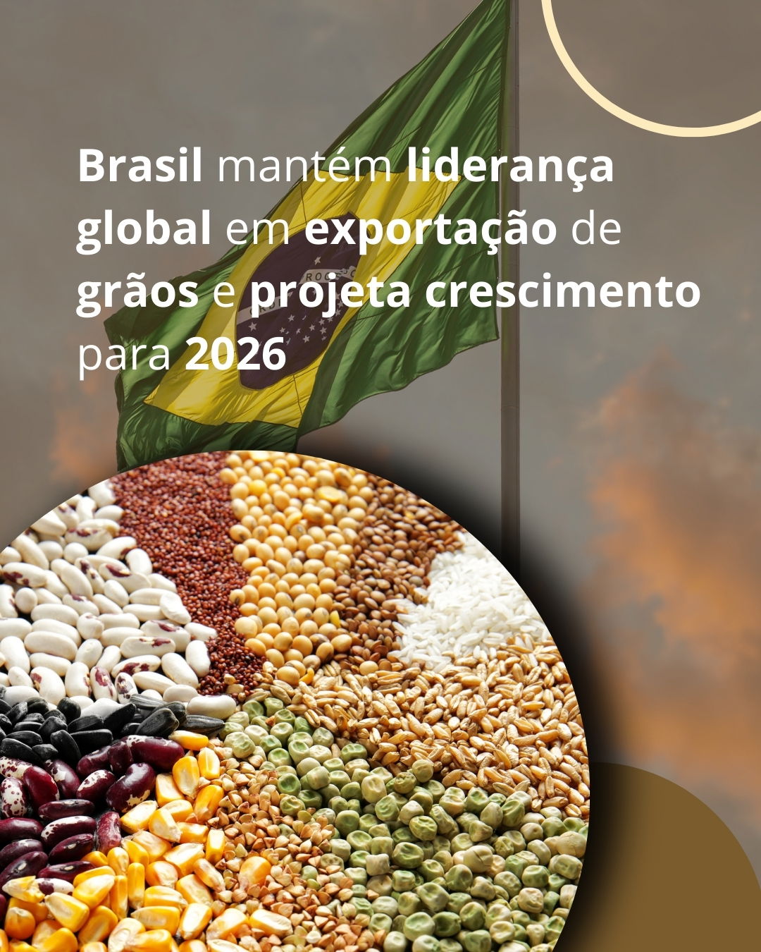Brasil mantém liderança global em exportação de grãos e projeta crescimento para 2026