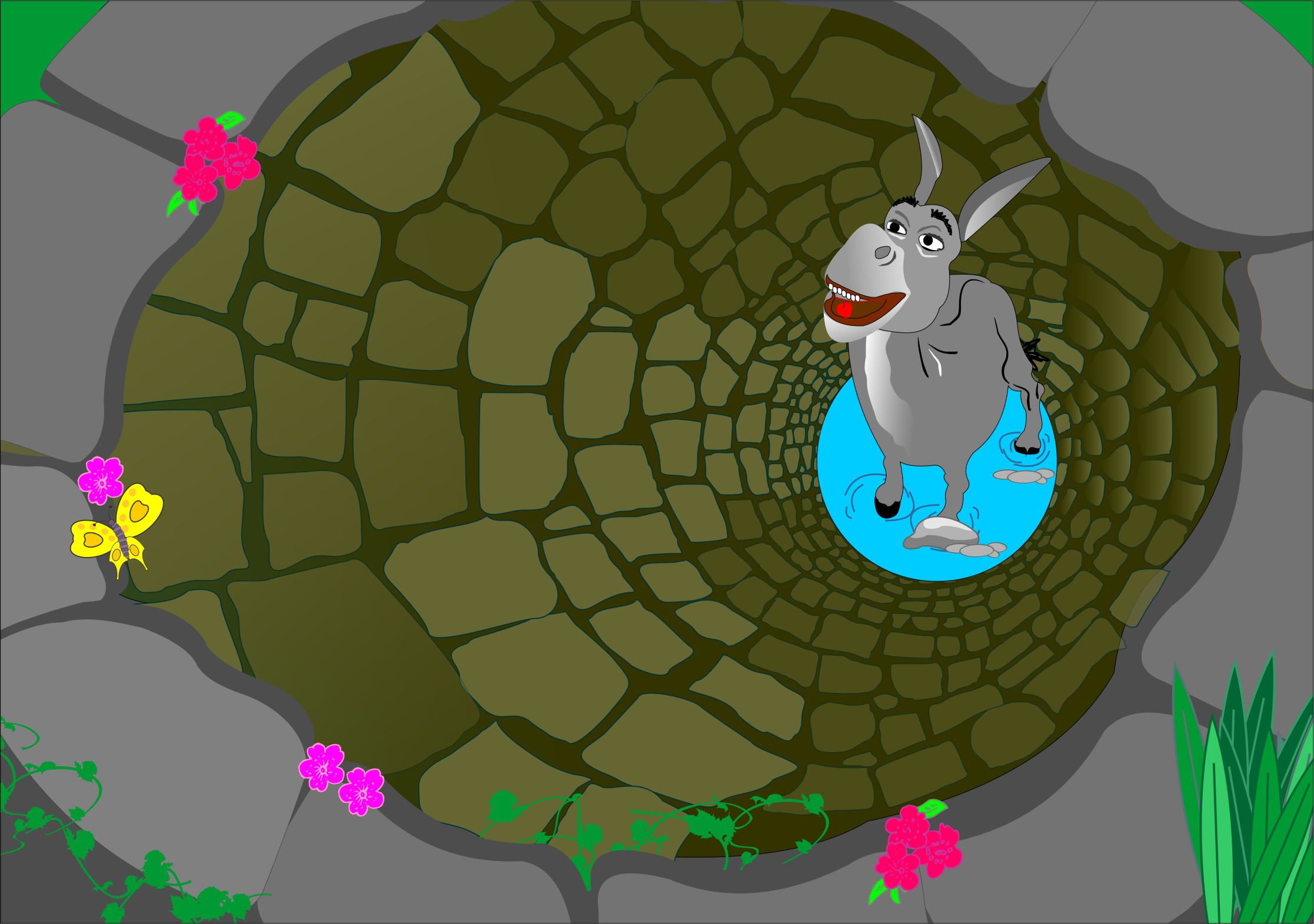 Donkey climbing out of a well with determination