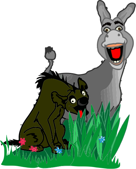 Donkey facing a cunning hyena