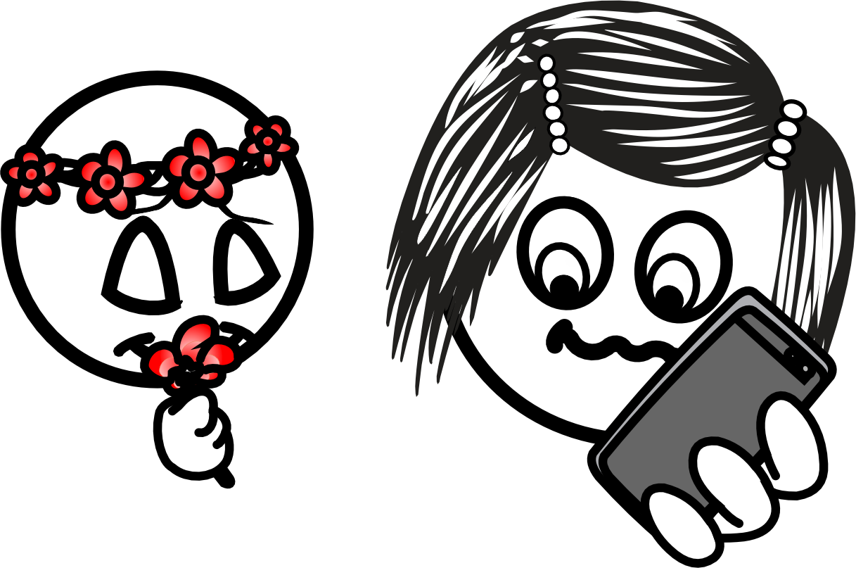 Mother with phone and child asking questions