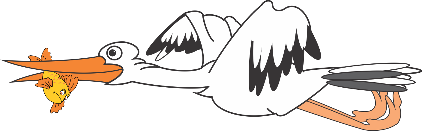 The stork, fish back to the pond.