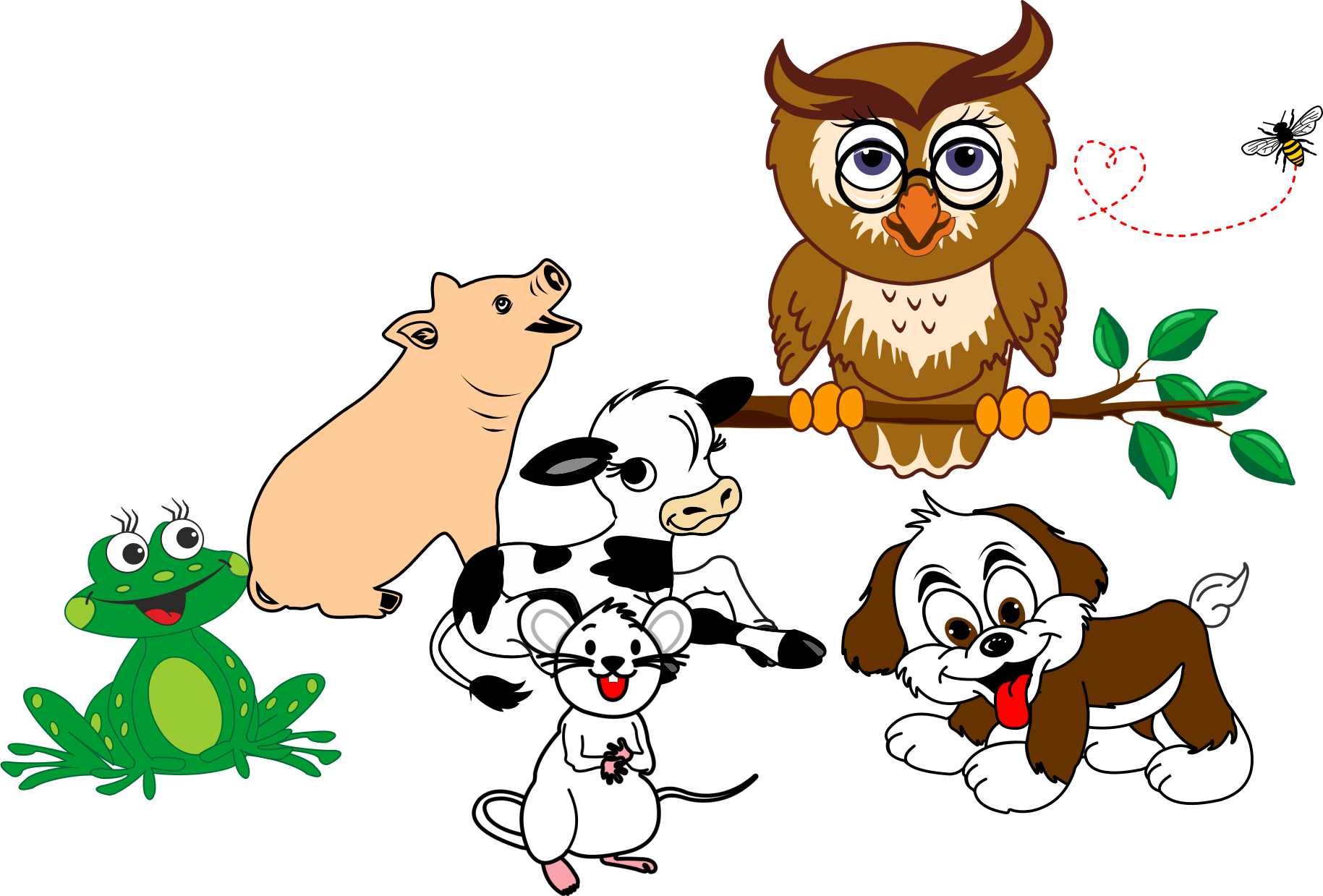 All animals together under the tree