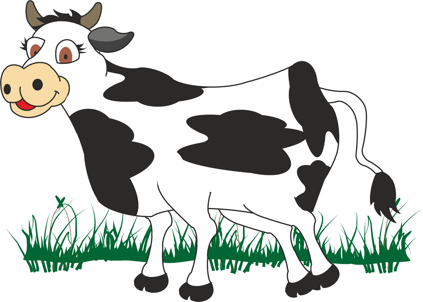 Cow continued grazing peacefully, softly mooing