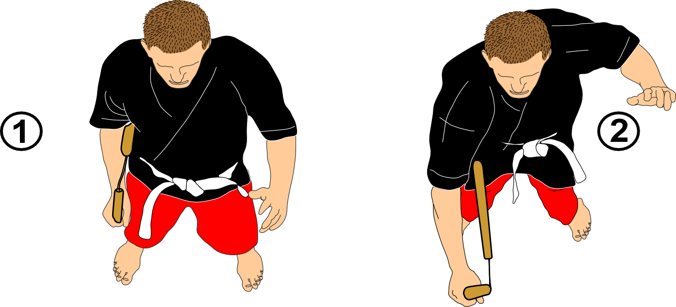 Nunchaku Frappe piquée front guard technique demonstration