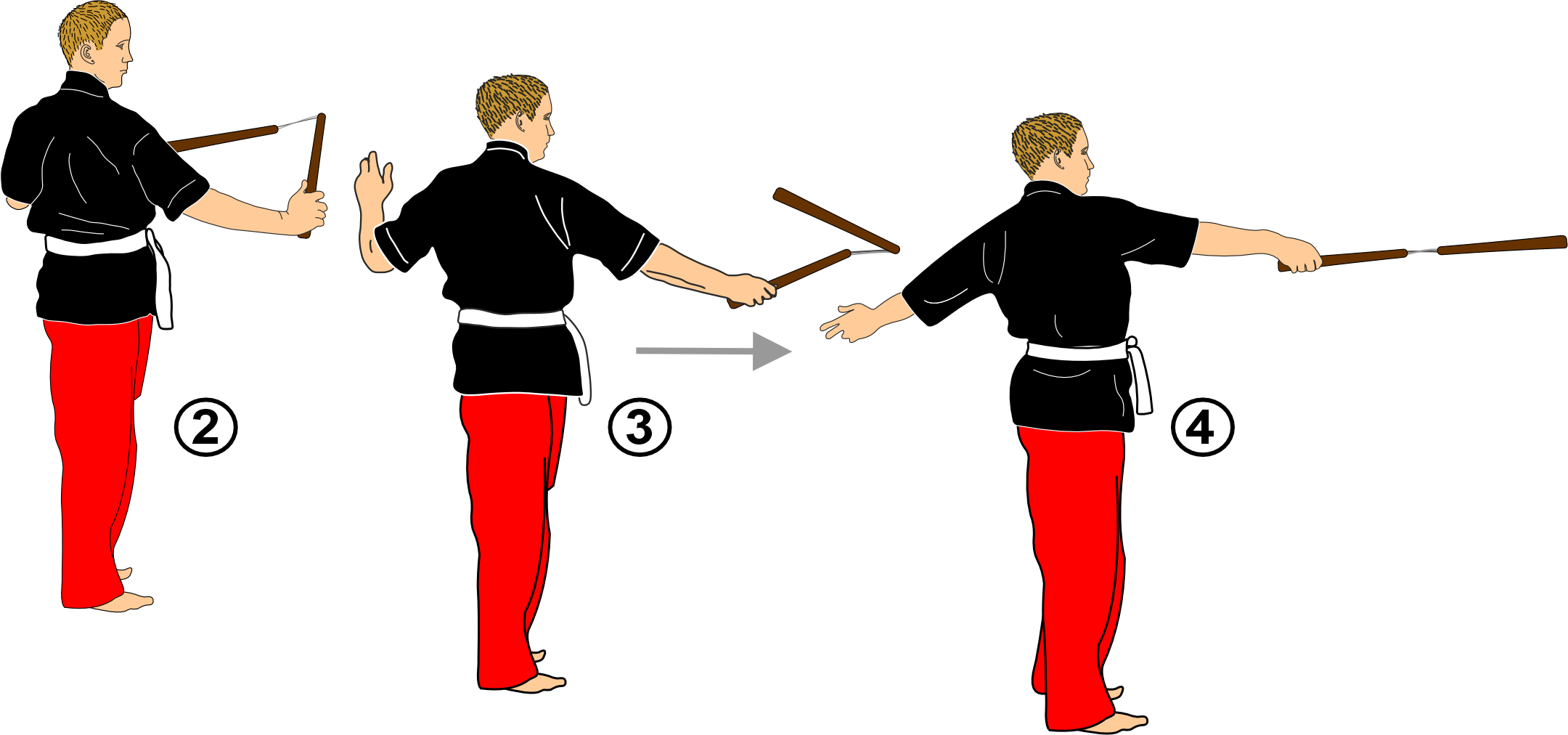 Nunchaku Frappe piquée thrust technique demonstration contnue