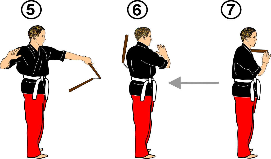 Left and right nunchaku strike from side position