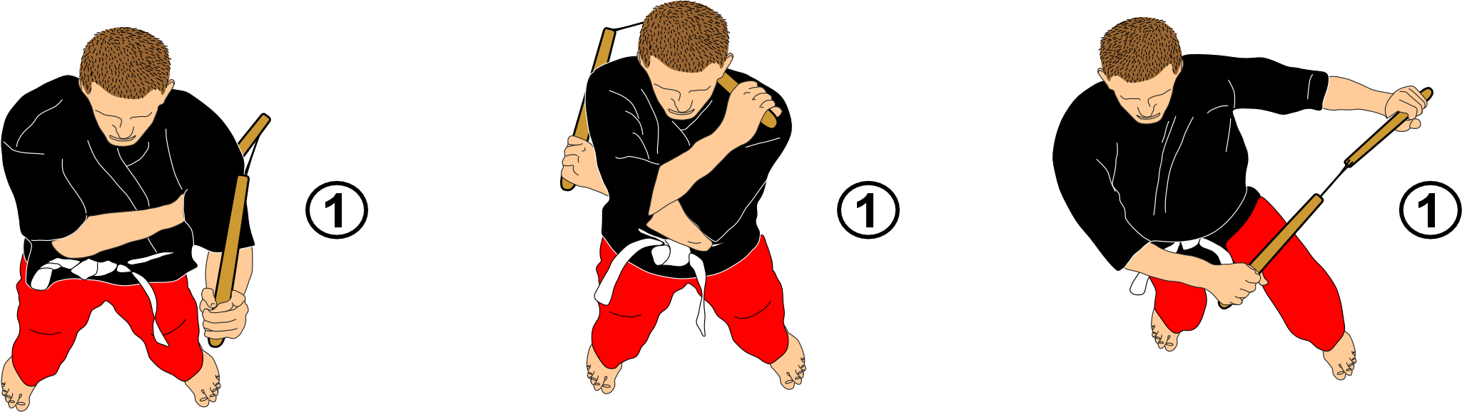 Nunchaku reverse lateral strike technique demonstration