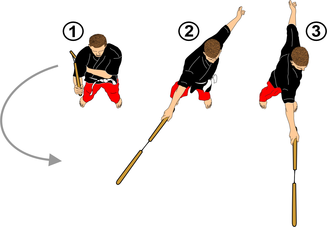 Nunchaku horizontal strike to the body position