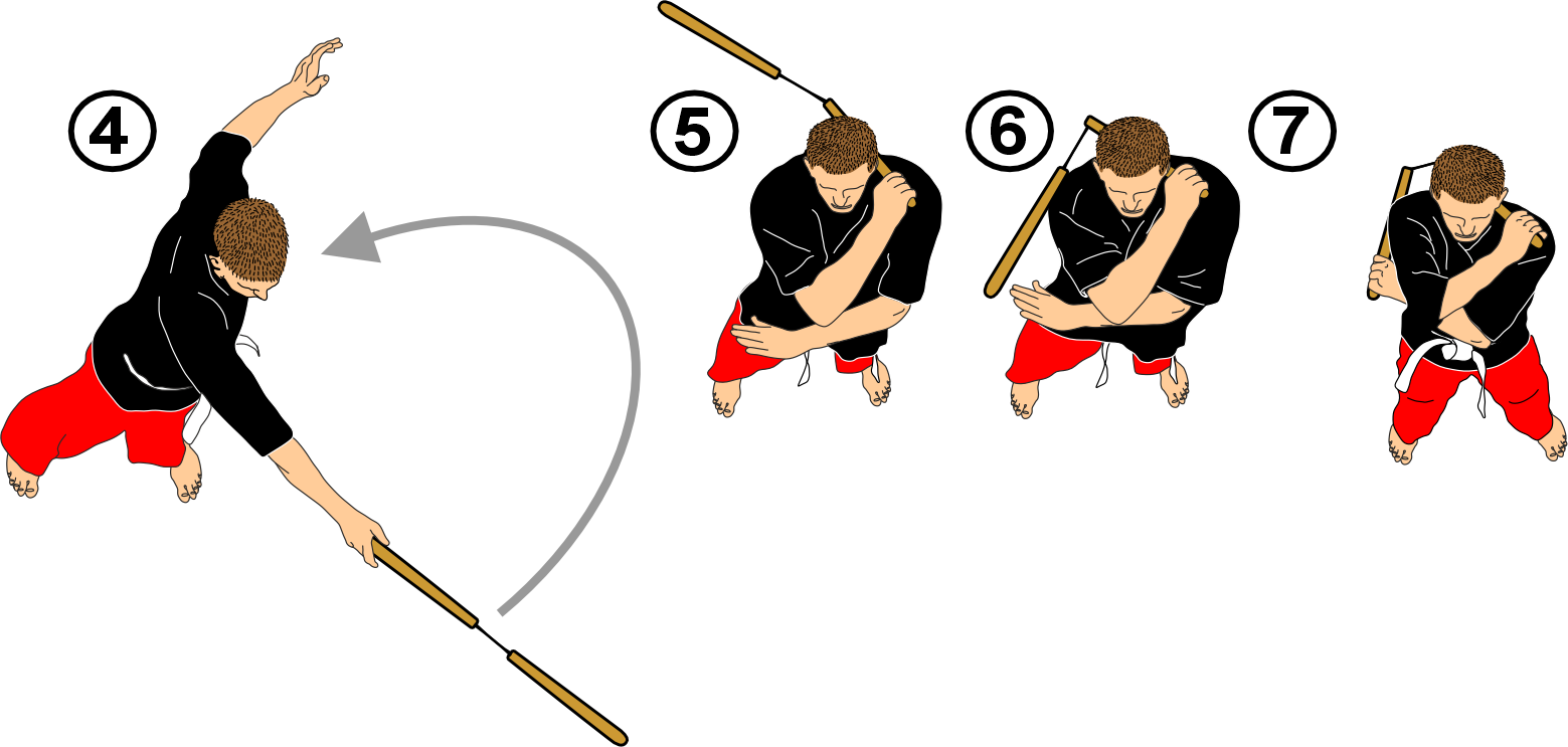 Nunchaku horizontal strike to the flank