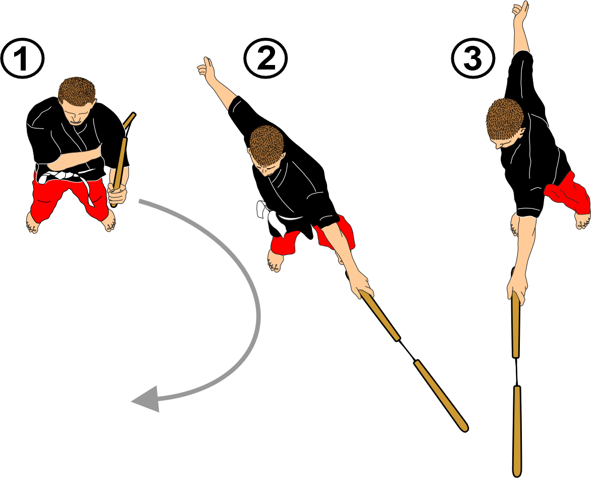 Side horizontal strike with nunchaku