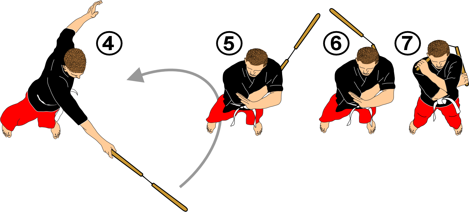 Nunchaku horizontal strike to the neck