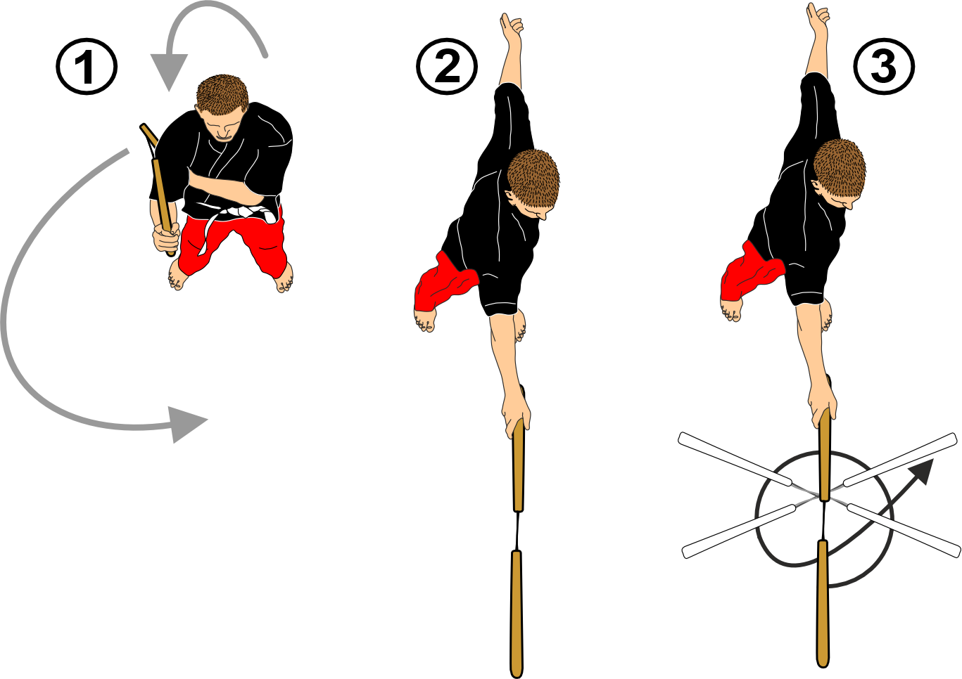 Nunchaku horizontal strike with rotation technique