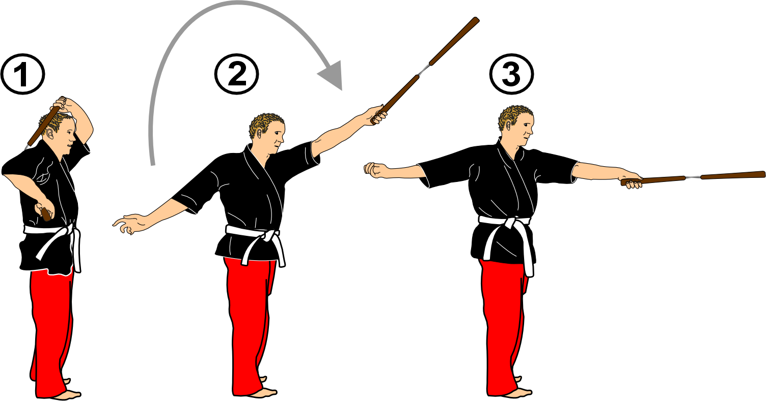 Nunchaku vertical strike from side guard position