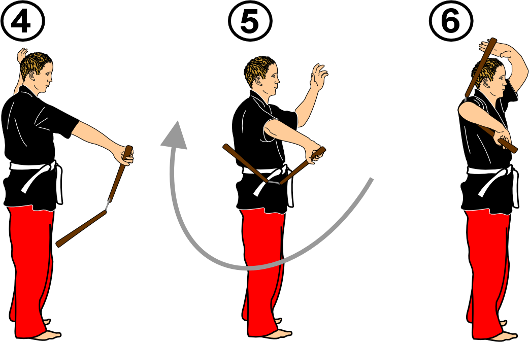 Nunchaku upward strike from side