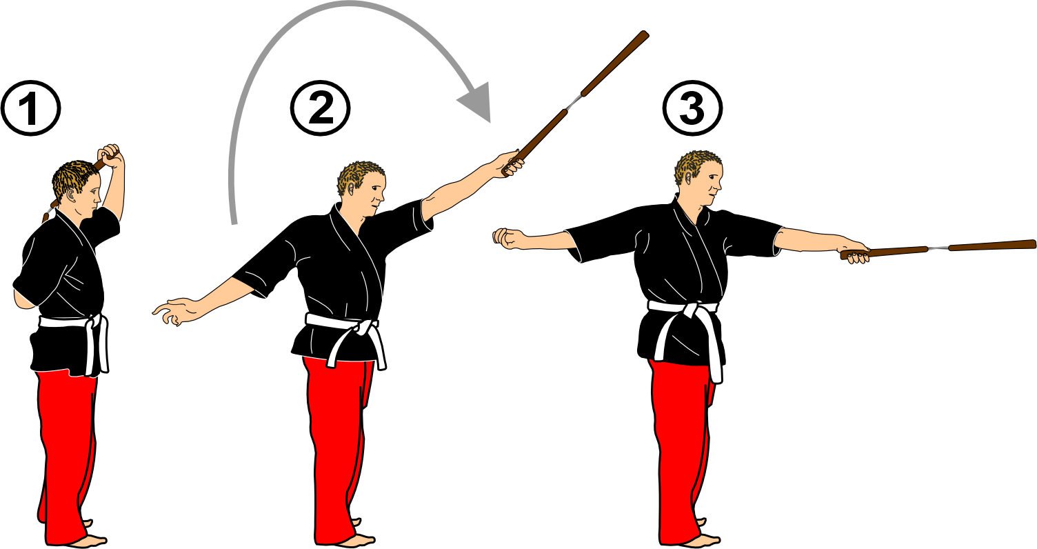 Nunchaku vertical strike from behind the back guard