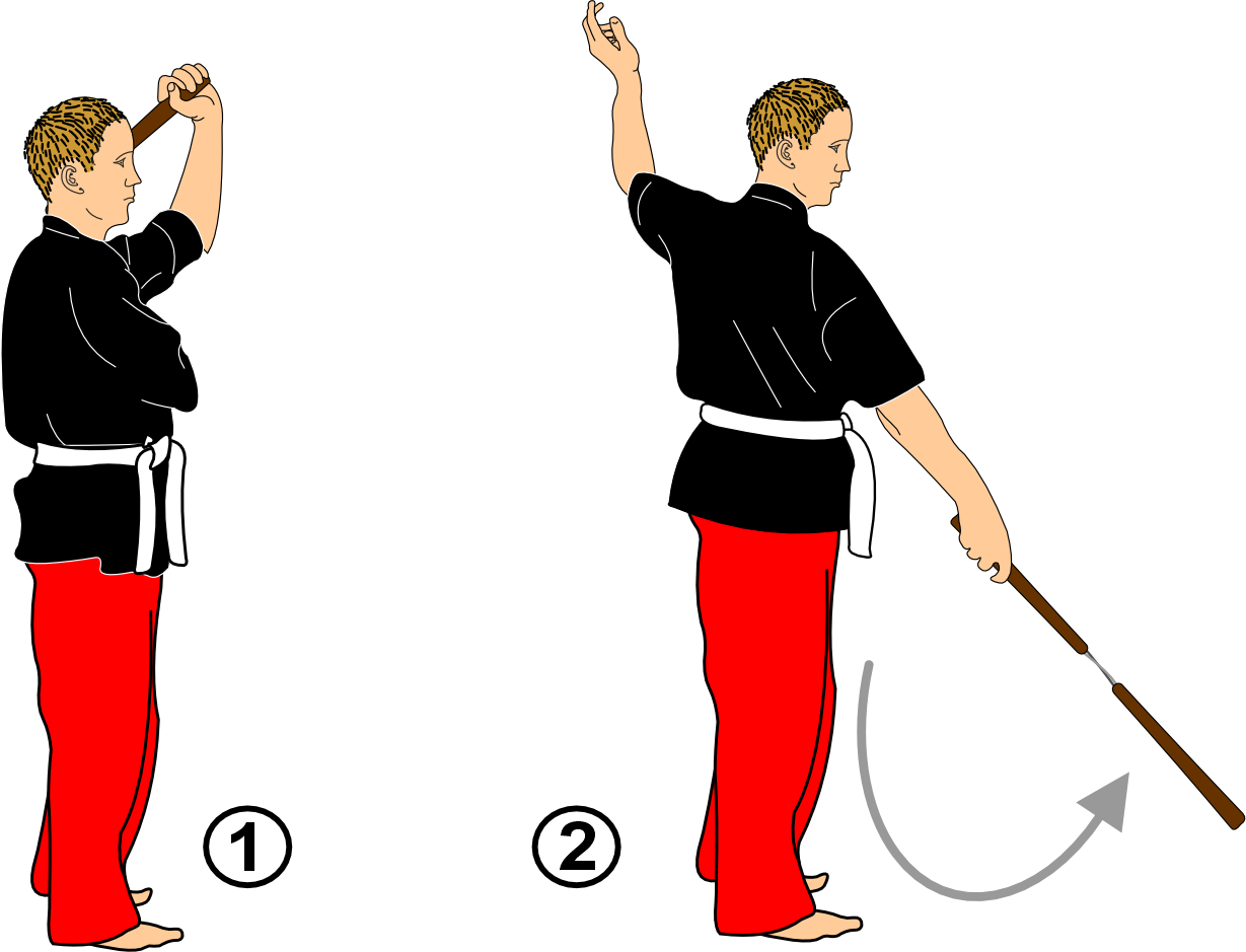Nunchaku rising vertical strike from behind the back technique
