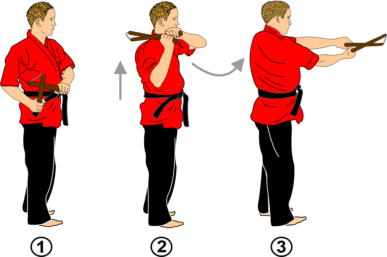 Nunchaku short vertical lateral strike technique demonstration