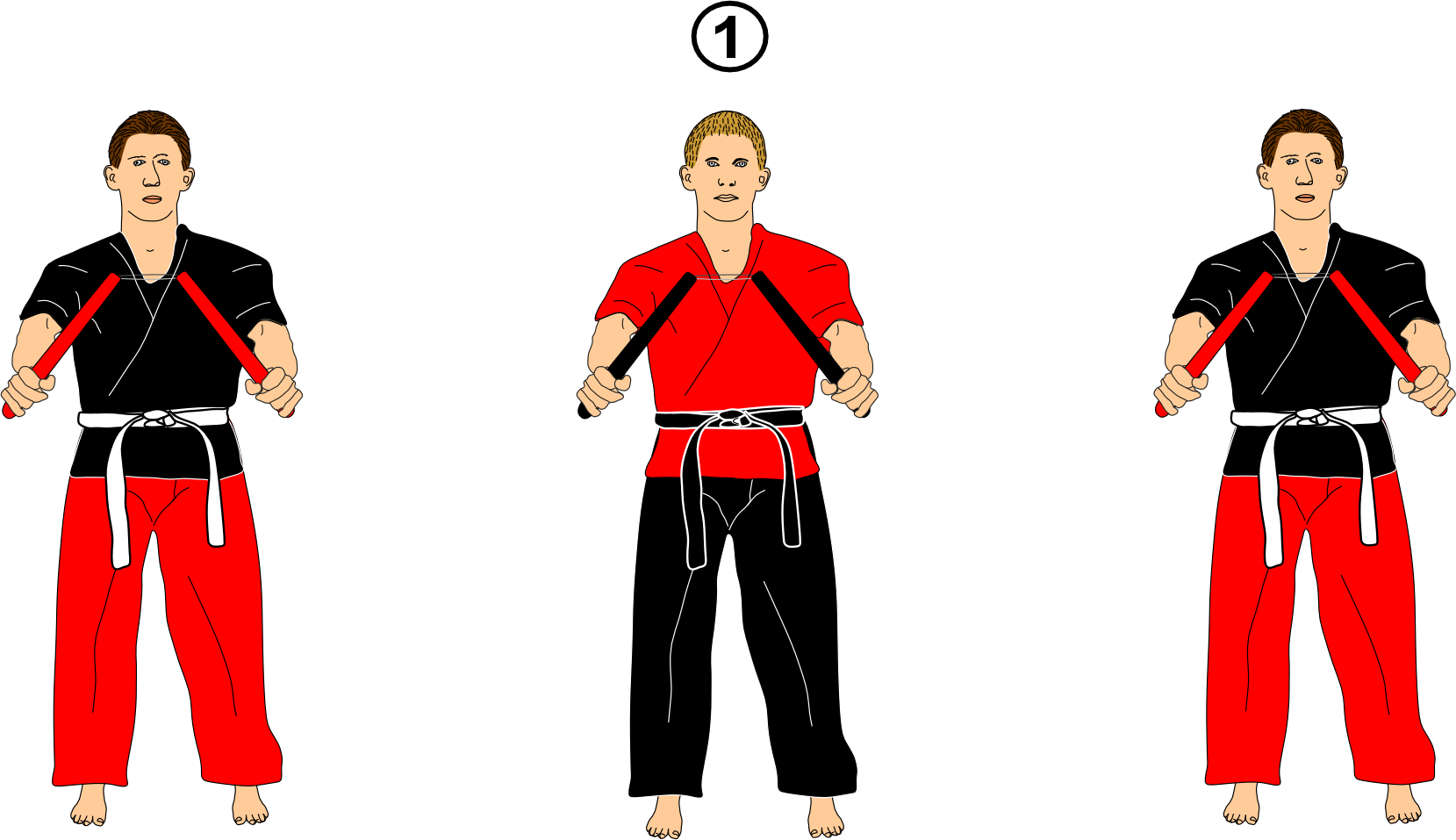 Joint salute at the beginning of partner nunchaku kata