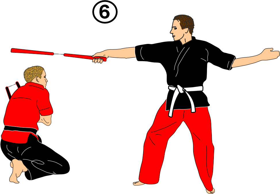 Evading horizontal strike in nunchaku training