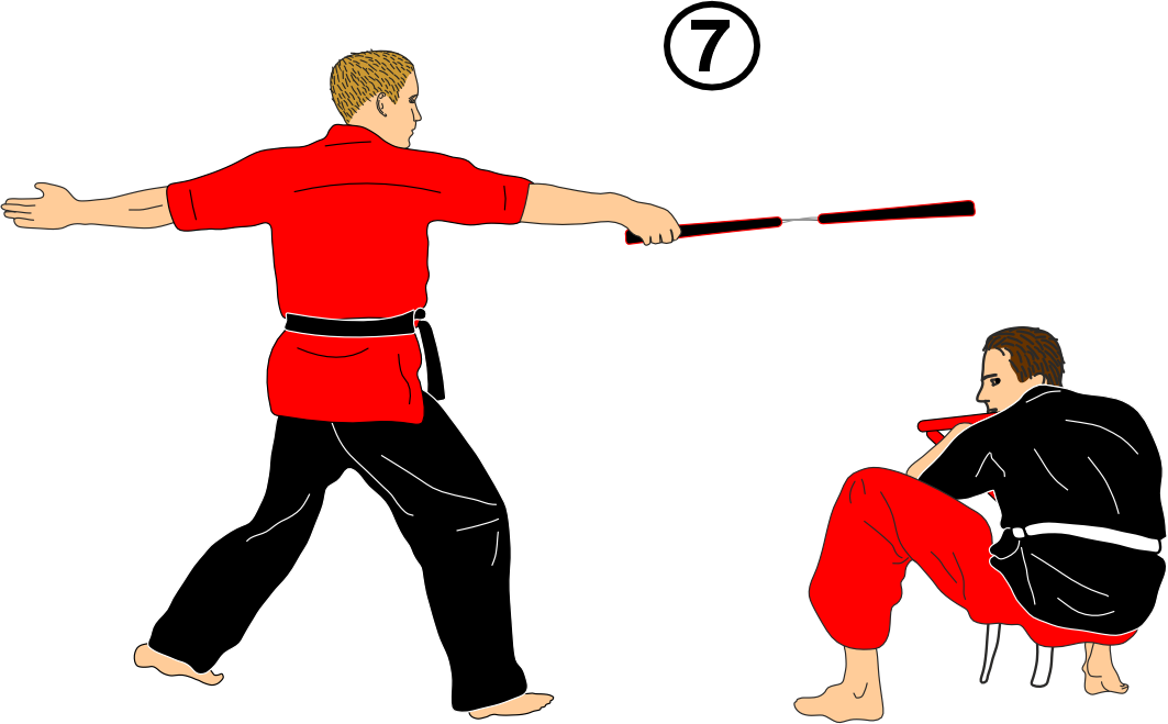 Recovery position in nunchaku partner training