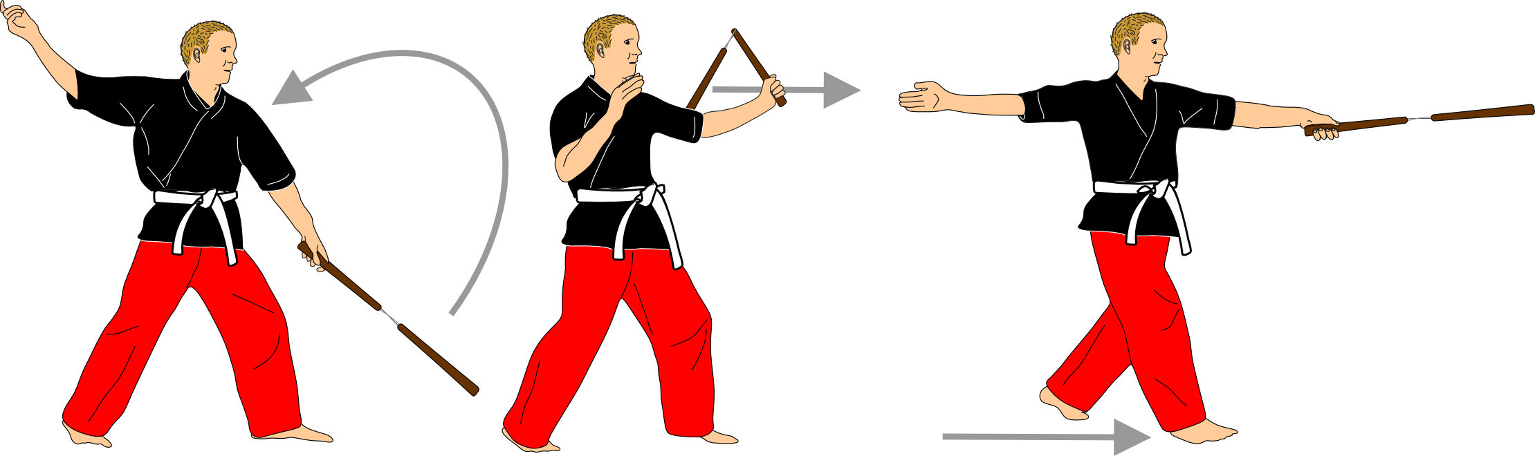 Rising vertical strike, triceps guard and thrust sequence