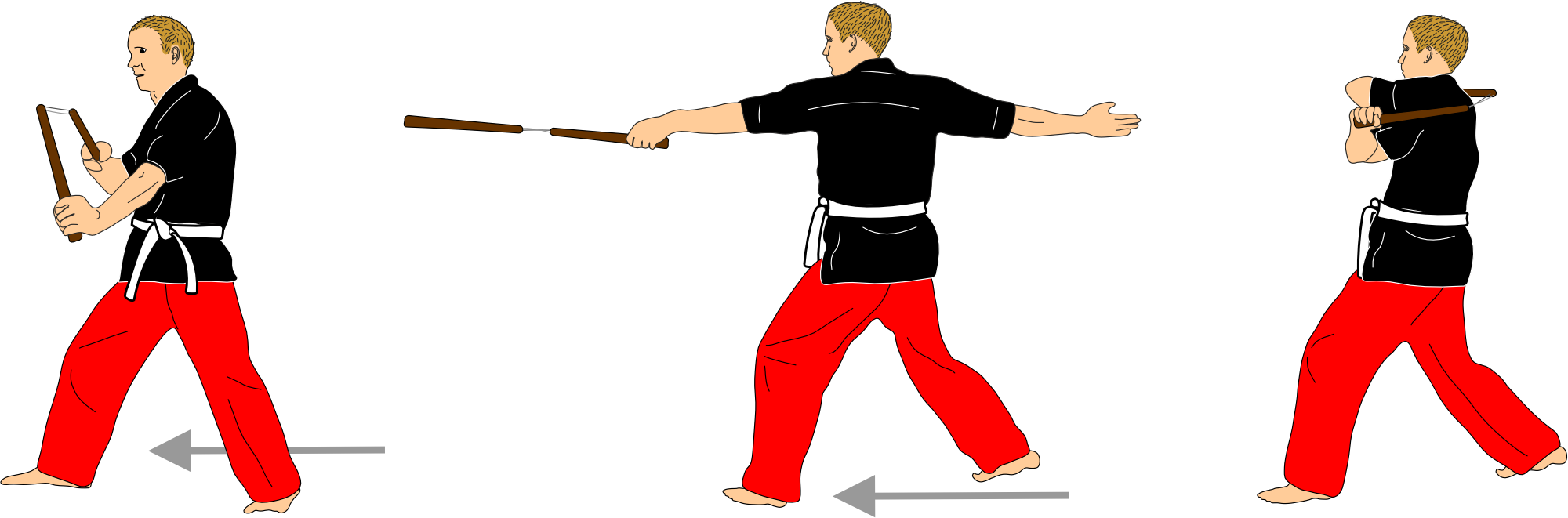 Lateral block and strike with crossed flank guard