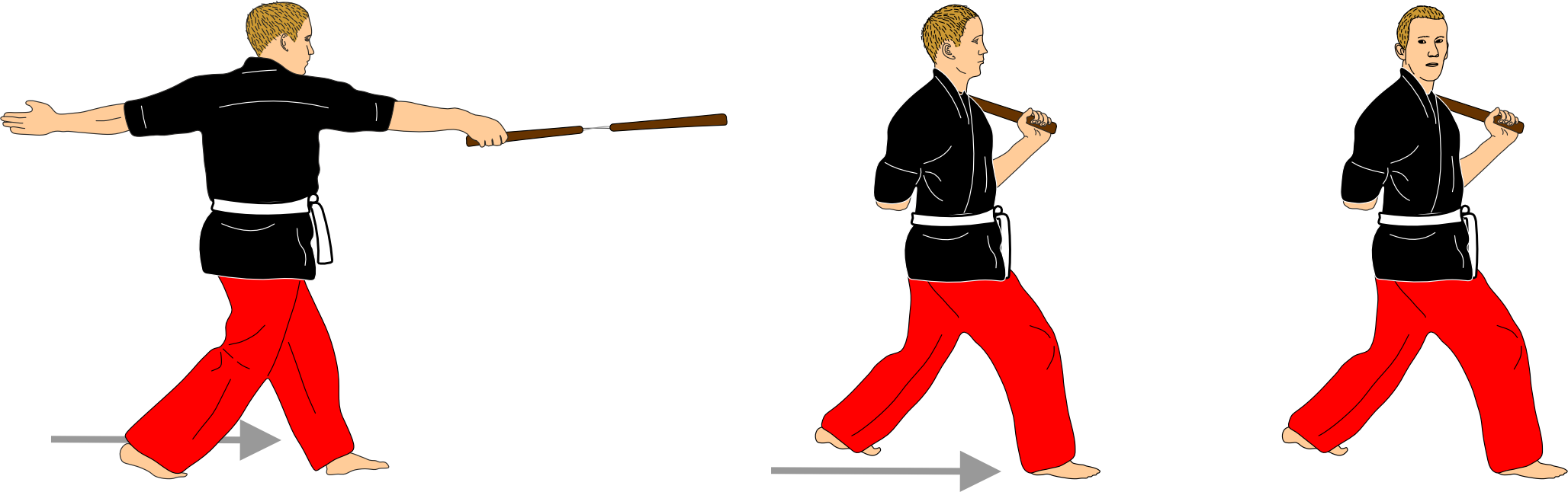 Thrust strike into back guard with directional look