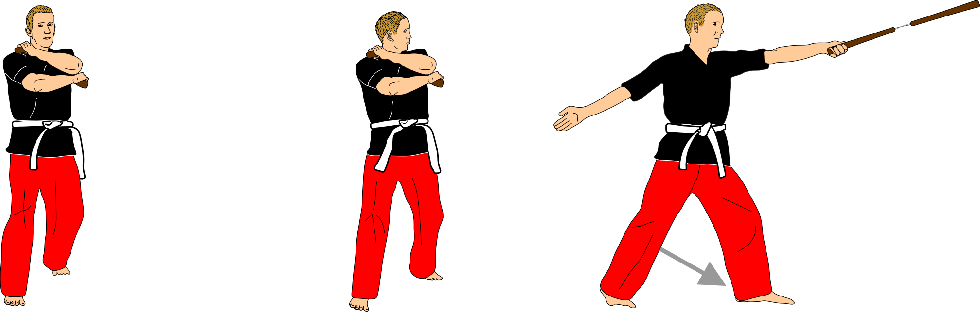 Cross neck guard pivot into vertical strike