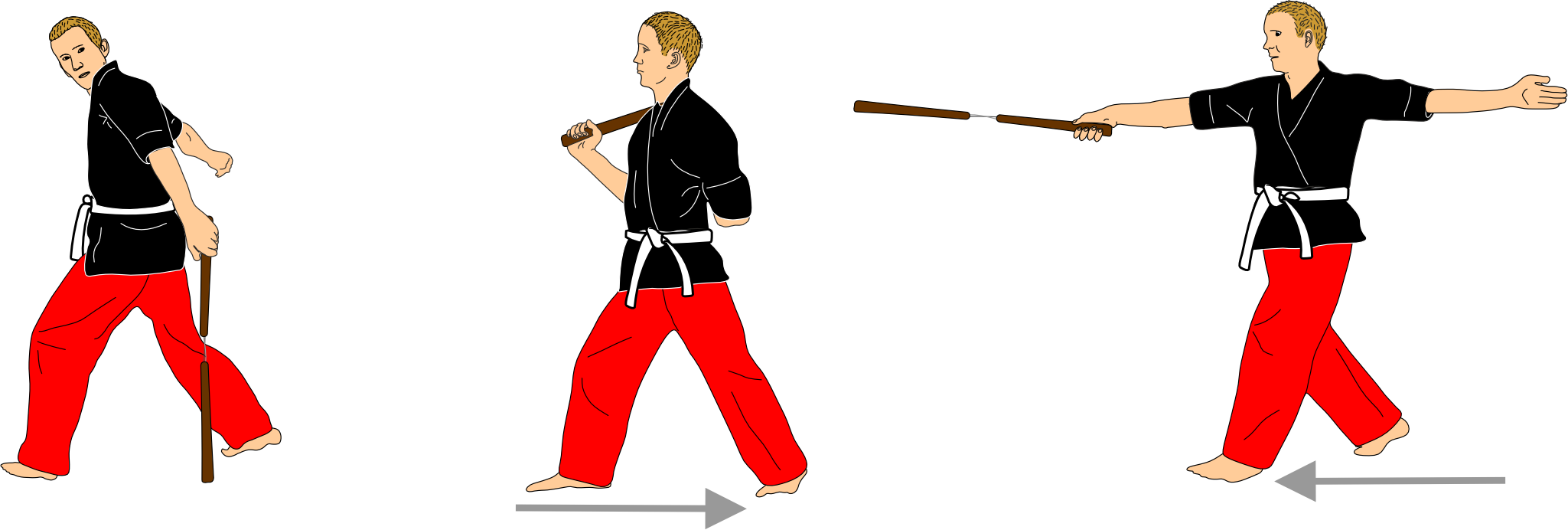 Backward vertical strike into thrust