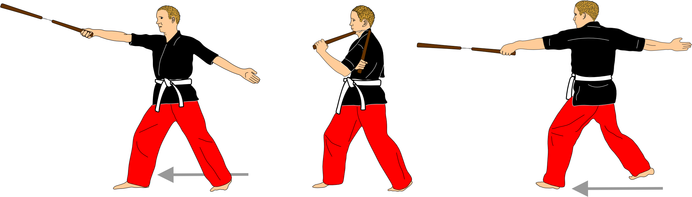 Vertical strike into shoulder guard with thrust kiai