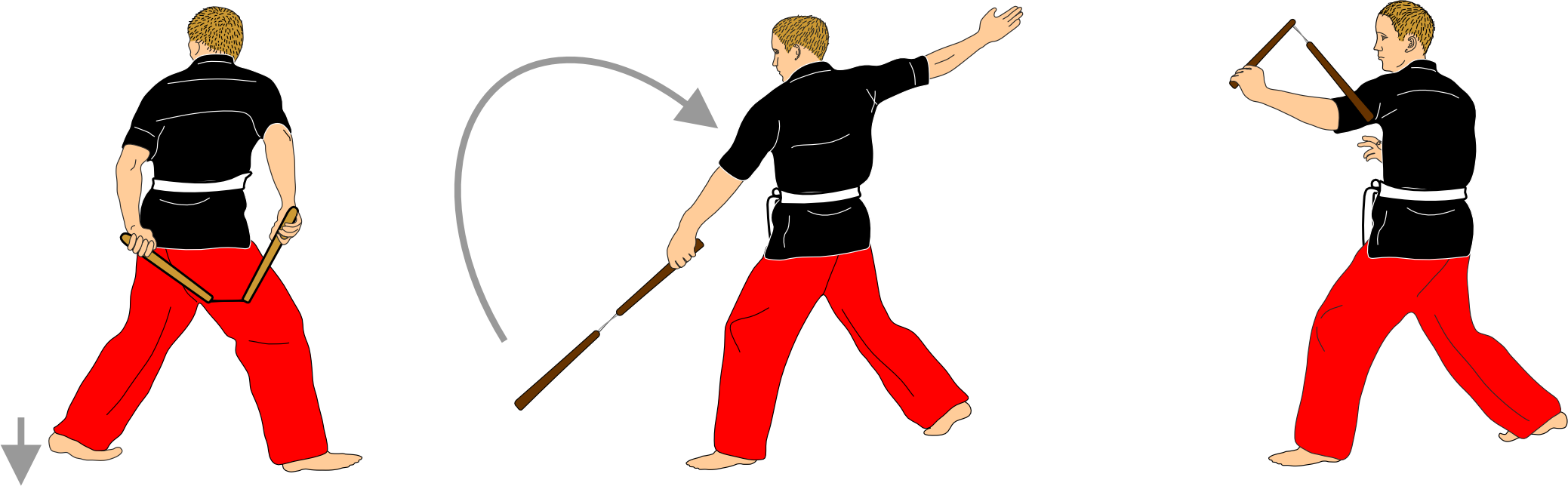 Hand change into rising vertical strike and triceps guard