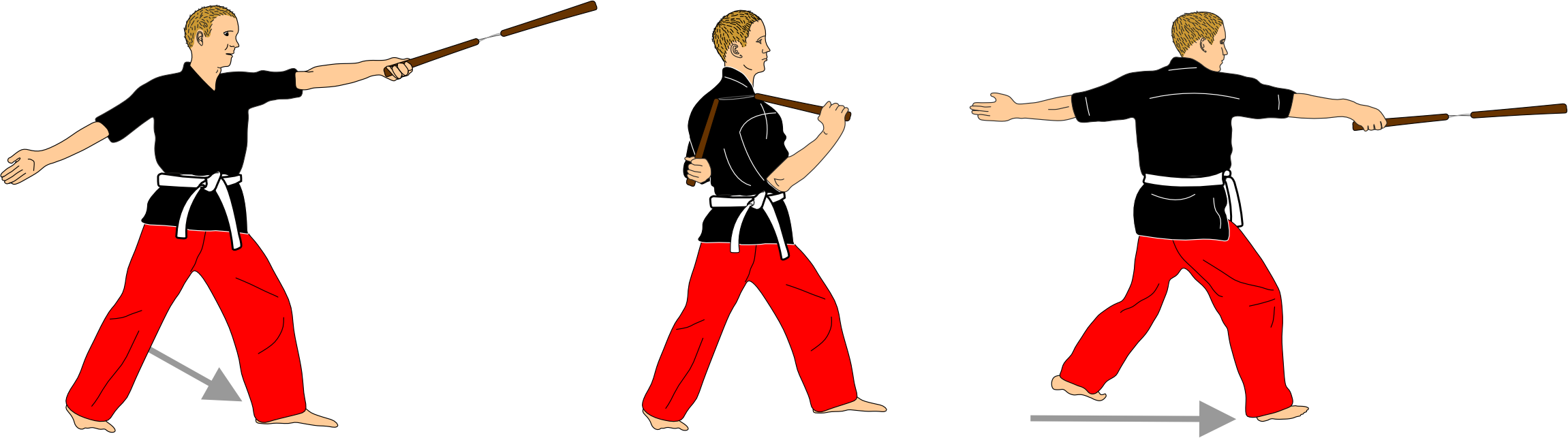 Vertical strike, back guard and lateral strike