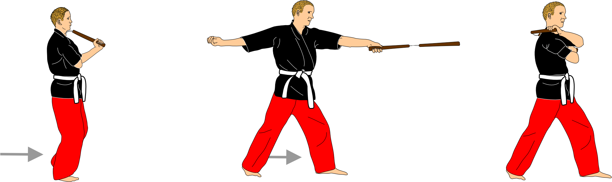 Vertical strike, shoulder guard and lateral strike