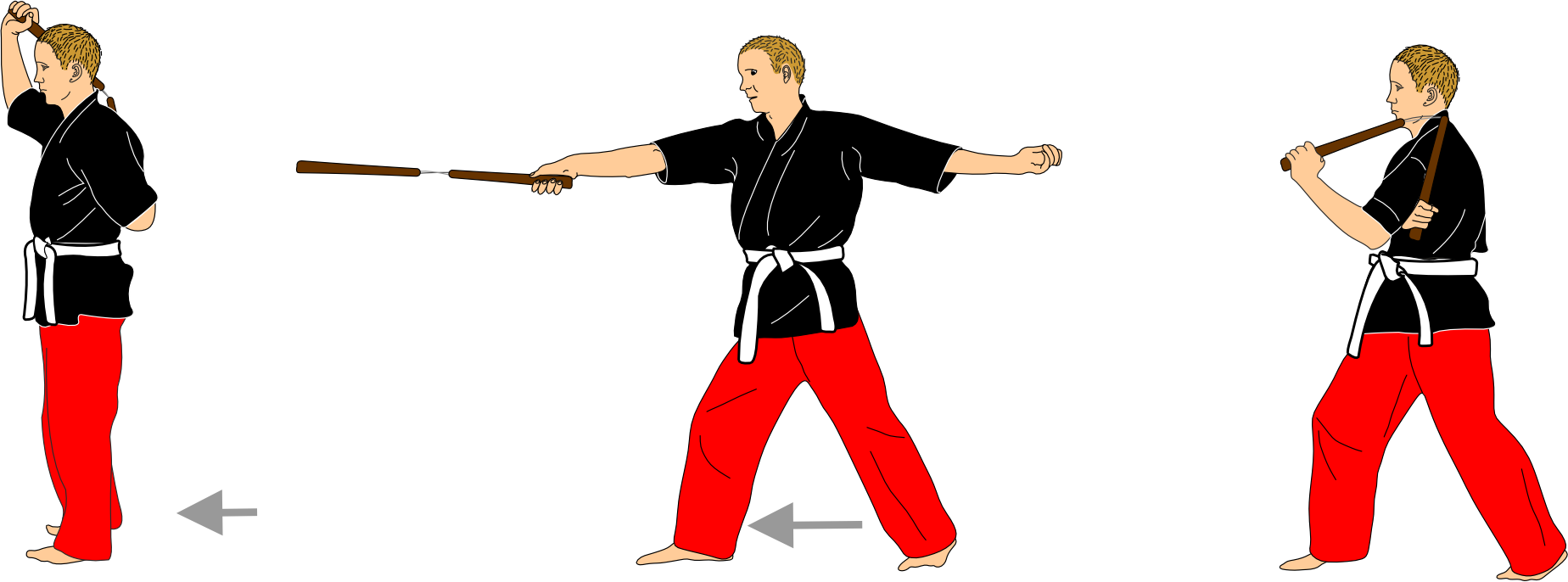 Vertical strike with back guard, kiai and shoulder guard