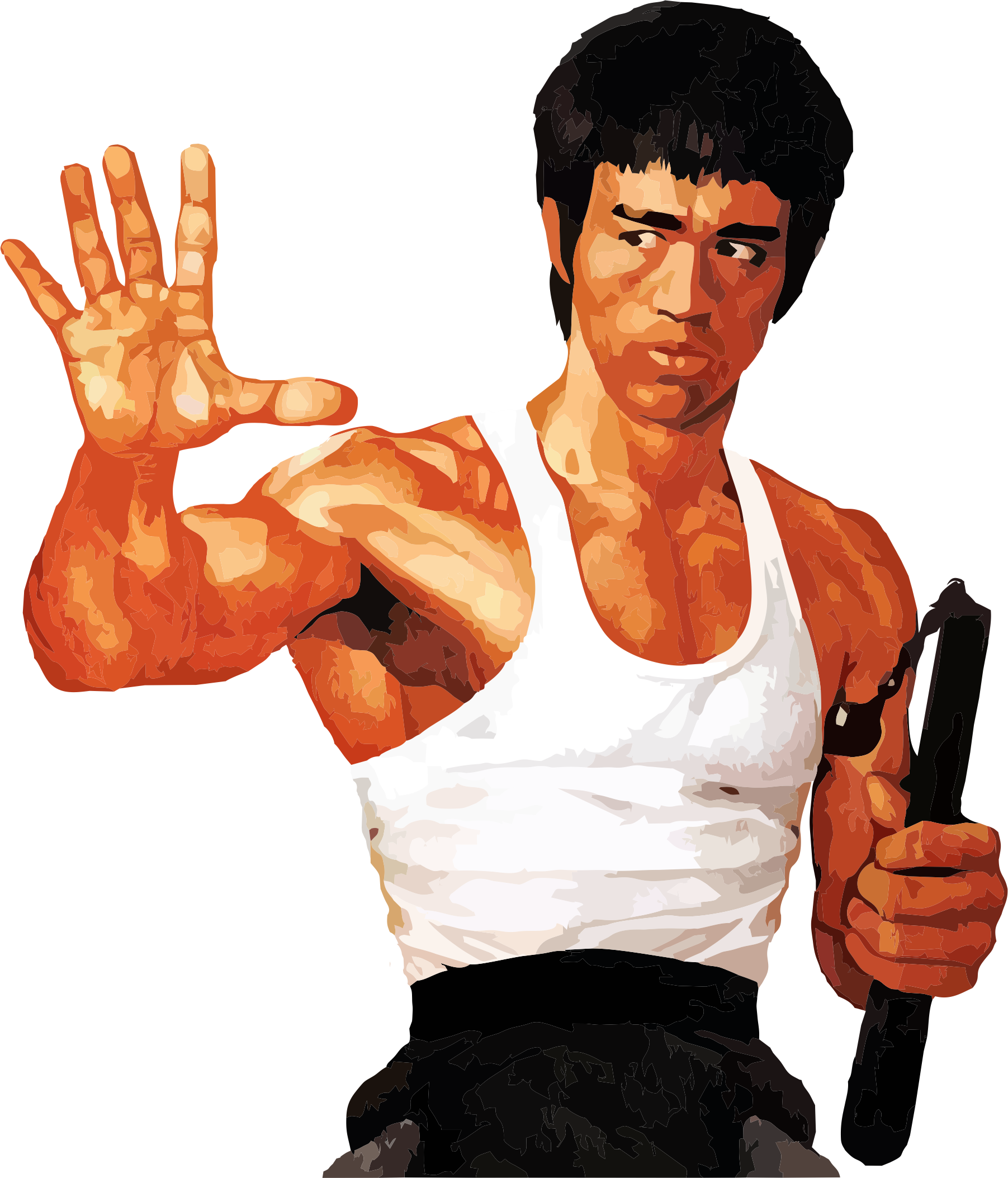 Bruce Lee demonstrating nunchaku stance