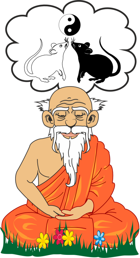 White and black mouse symbolizing yin and yang and the choices in the mind.