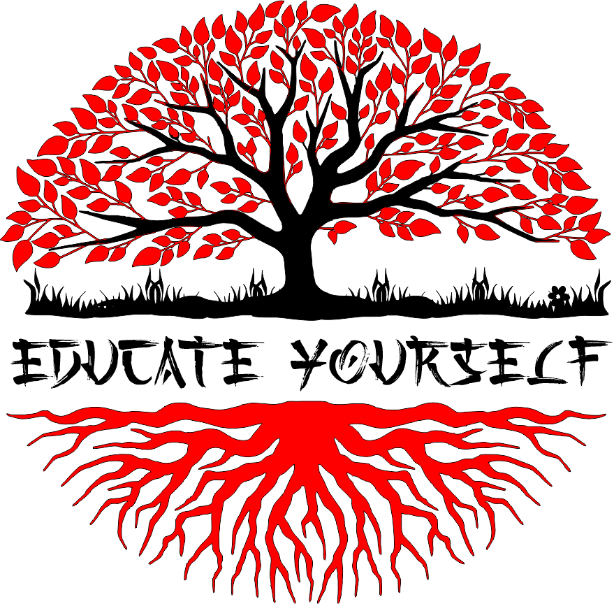 Red and black tree with roots symbolizing self-education, foundation and the NC5 learning philosophy.