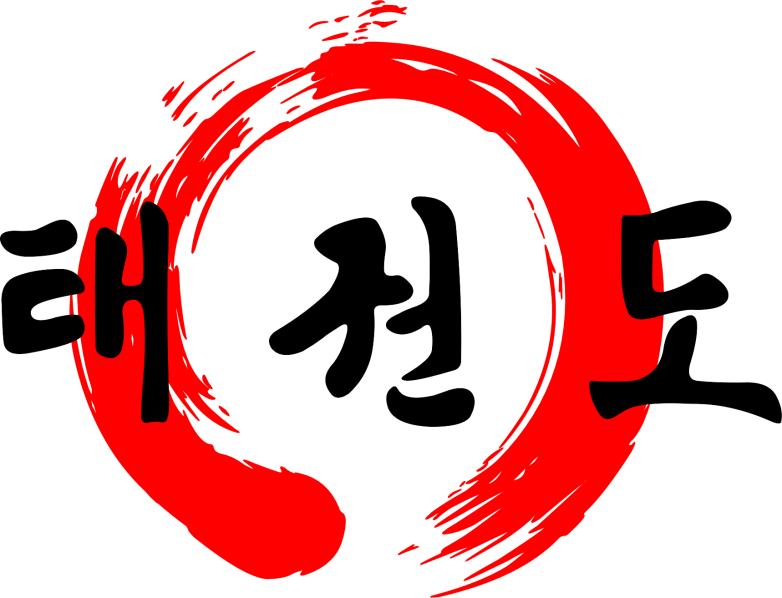 Taekwondo calligraphy in black ink with red enso circle representing martial art discipline and movement